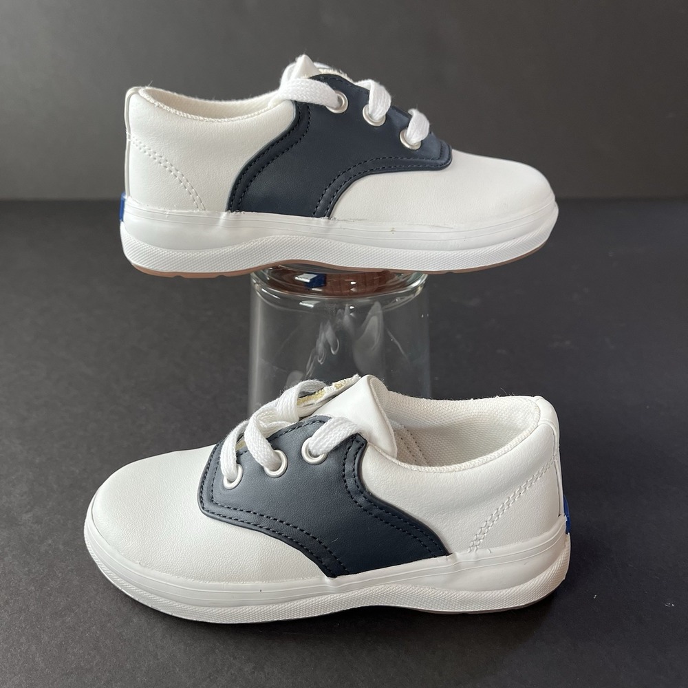 Keds Saddle Shoes Lace Up Sneaker Toddler US 8.5 W School Day White Navy Leather